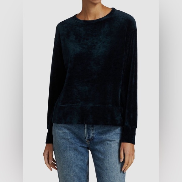 Majestic Filatures || Deluxe Tee Shirt Long Sleeve Velvet Velour Navy Blue 2 S - Picture 1 of 5